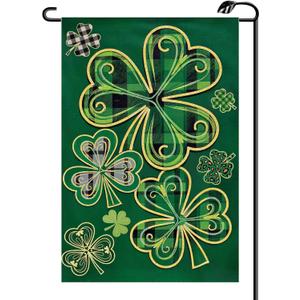St. Patrick's Day Shamrock Clover Lucky Garden Flag 12x18 Inch Vertical Double Sided Spring Buffalo Plaid Welcome Small Flags Outside Decoration For Yard (ONLY FLAG) SP27