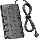 Power Strip, SUPERDANNY Surge Protector with 22 AC Outlets and 6 USB Charging Ports, 1875W/15A, 2100 Joules, 6.5Ft Flat Plug Heavy Duty Extension Cord for Home, Office, Dorm, Gaming Room, Black