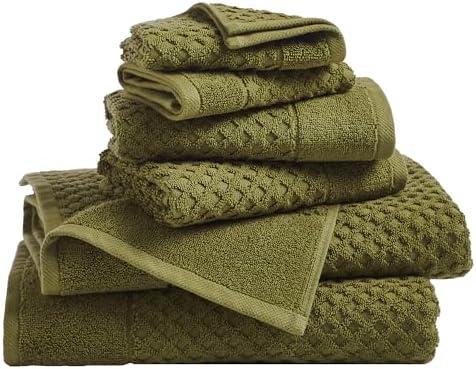 Great Bay Home Bath Towels - 100% Cotton 6 Piece Towel Set - Diamond Waffle Weave - Absorbent, Durable, Quick-Dry Towels for Bathroom (Olive)
