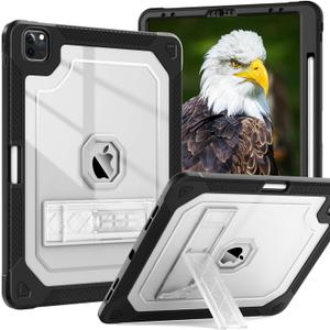 Case for iPad Pro 12.9 Inch Case 6th/5th/4th/3rd Generation 2022/2021/2020/2018, Slim Rugged Protective Pro 12.9 Cover with Pencil Holder & Kickstand, Black