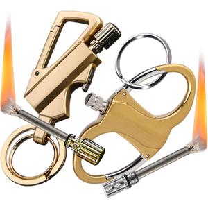 2 Pack Permanent Match Infinity Lighter with Keychain Bottle Opener, Reusable Match Strike Fire Starter (No Fuel) (Gold)