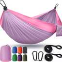 Camping Hammock Lightweight, Portable Hammocks Parachute Hammock with Two Tree Straps, Single or Double Travel Swing Nylon Camp Hammocks, Outdoor Essentials for Beach Backpacking Hiking, Orange (Pink Purple)