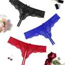 Avidlove Lace Thongs for Women Sexy Panties with Cute Bow Cheeky Briefs Criss Cross String Hipster Underwear 1-3 Pack (Small, Black+wine Red+royal Blue)