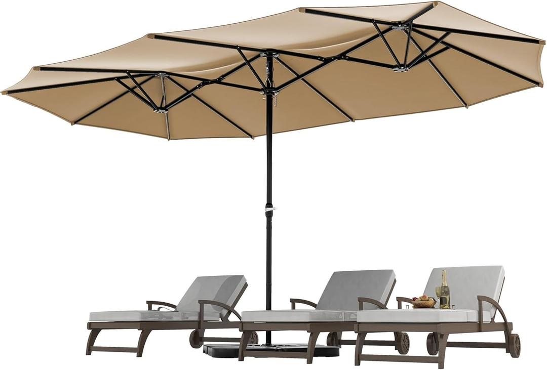 YITAHOME 15ft Patio Umbrella Outdoor Extra Large Double-Sided Market Table Umbrella for Pool, Patio Furniture, Patio Shade, Beige