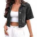 Verdusa Women's Denim Jacket Lightweight Collared Short Sleeve Crop Shirts, S