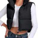 Cityork Women's Cropped Puffer Vest Sleeveless High Stand Collar Crop Outerwear Zip Up Warm Padded Gilet, XS