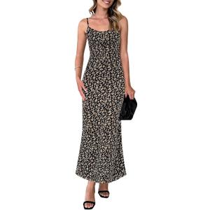PRETTYGARDEN Womens Summer Dresses Spaghetti Strap Floral Maxi Dress Sleeveless Long Bodycon Dresses Wedding Guest Dress (Leopard Brown, X-Small)