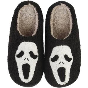 Halloween Slippers For Womens Mens Home Elastic Comfy Retro Memory Foam Fuzzy Soft Bedroom Plush Warm Anti-Skid Sole Winter Wool Lined Indoor Outdoor House Shoes