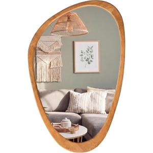 PERFNIQUE Asymmetrical Mirror, Irregular Wall Mirror, 30"x19" Tempered Glass Wood Framed Mirror for Mid Century Modern Decor, Decorative Mirrors for Bedroom, Living Room, Entryway, Vanity