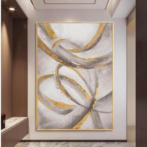 Art Oil Painting 100% Handmade: Large Luxurious Gold Foil Lines Wrapped Around Canvases, Oil Paintings, Abstract Minimalist Wall Pictures For Wall Decor 4*3ft