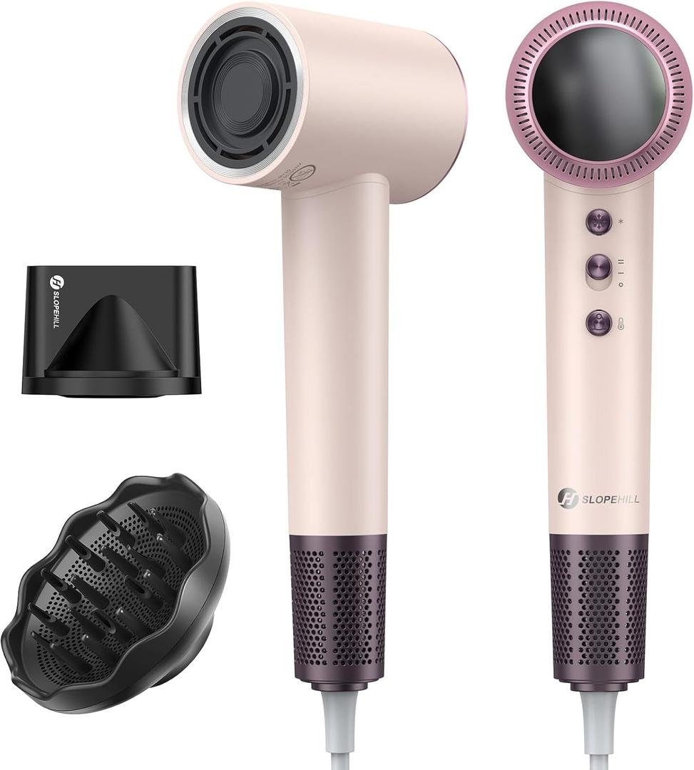 (OUTLET)slopehill 110,000 RPM Professional Hair Dryer - 0.8lb Ultra-Lightweight, 2 Billion Ion Technology for 98% Frizz Reduction, AI Smart-Temp Control, Magnetic Attachments for All Hair Types (Pink)