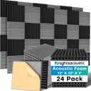Knightsacoustic 24 Pack Sound Proof Foam Panels with Self Adhesive, 12x12x1 Fire Resistant Acoustic Foam Panels, High Density Acoustic Panels Sound Absorbing, Studio Noise Cancelling Black Grey
