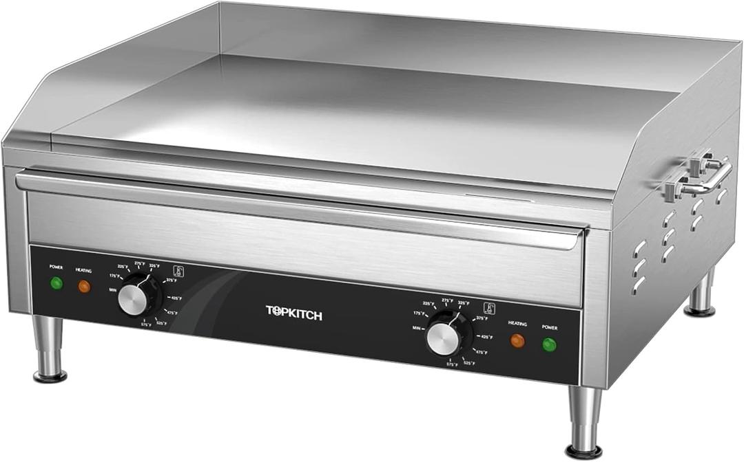 Commercial Electric Griddle, 24 Inches 3500W 240V Electric Countertop Griddle Heavy Duty Flat Top Grill Restaurant Electric Griddle Grill, Adjustable Temperature Control 122F-572F, 6-15P Plug