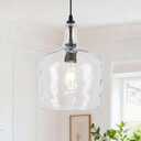 10” Large Stone-Hammered Glass Pendant Light Modern Matte Black 1 Light Single Dome Pendant Lighting Fixtures for Kitchen Island Dining Room Hallway, UL Listed