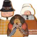 3 Pcs Fall Thanksgiving Decorations Fall Wooden Turkey Pilgrim Couple Table Sign Thanksgiving Standing Tabletop Decor for Autumn Harvest Indoor Tabletop (Cute Turkey)