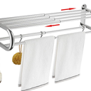 BESy Adjustable 1525 Inch Towel Rack with Shelf for Bathroom and Lavatory Towel Shelf Double Towel Bar Rod 4 Hooks Wall Mount Multifunction Towel Holder Hotel Style Stainless Steel Polished Chrome