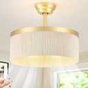 Boho Fandelier Caged Ceiling Fan with Light, Gold Rattan Chandelier Fan with Remote Control, 6 Speeds, Timer, Adjustable Height, Enclosed Design for Bedroom, Nursery, Foyer, Kitchen, Living Room, Medium