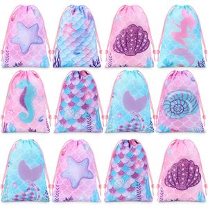 Clabby 10 Pcs Mermaid Drawstring Backpack Bulk Mermaid Party Favor Bags Candy Gifts Treat Bags for Birthday Party Supplies Fish Scales Under the Sea Ocean Theme Decoration