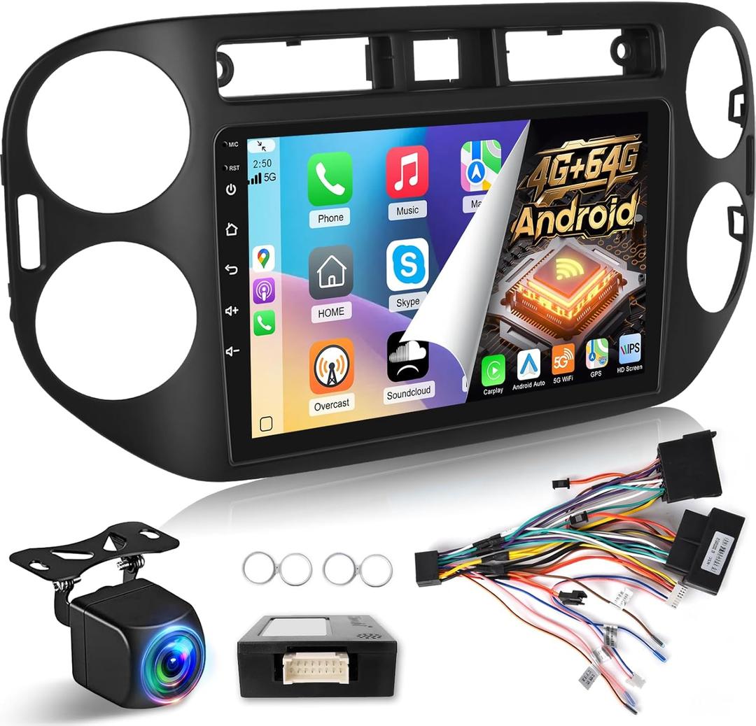 [4+64G] for VW Tiguan 2006-2016 Upgrade Radio, NHOPEEW 9 inch IPS Touchscreen Android 15 Stereo - Wireless Carplay and Android Auto, Custom Homepage, 5G/WiFi, DSP, GPS + Backup Camera
