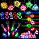 LovesTown 58PCS Halloween Party Favors for Kids, Halloween Glow in the Dark Toys LED Glasses Necklaces Bracelets Flash Rings for Adults Kids Party Supplies Goodie Bag Stuffers