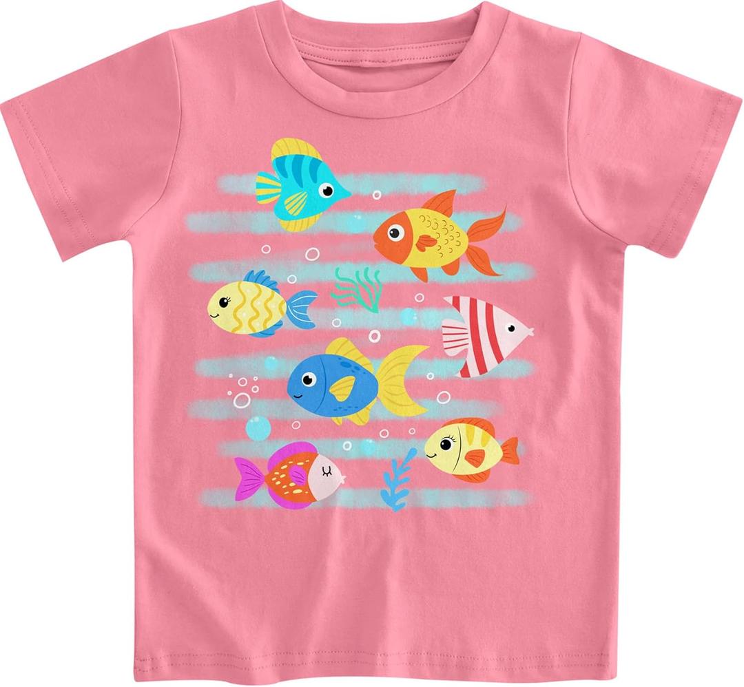 RAISEVERN Girls Clothes Cute Graphic Shirts Kids Short Sleeve T-Shirt Ocean Tee Tops Outifits (Pink) 3-4T