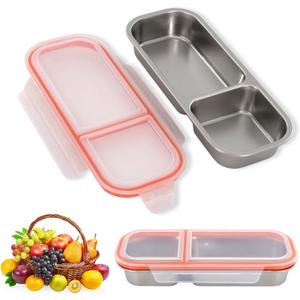 2pcs Stainless Steel Snack Containers, Double Compartment Snack Containers with Lids, Small and Portable, Reusable, Leak-Proof for Take-Out Fruit, Nuts, Salad Dressing Or Sauces