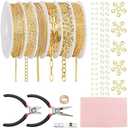 Fesorsi Gold Necklace Chain for Jewelry Making, 46ft 6 Style Rolled Steel DIY Jewelry Chain Roll Bracelet Bulk Link Plated Permanent for Earring Anklet Craft with Jump Ring, Lobster Clasp, Pliers