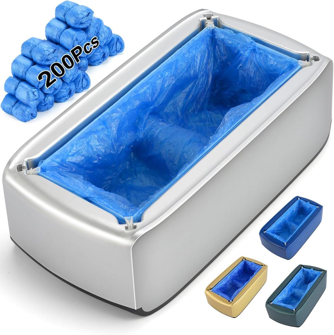 LYSHIYI Shoe Cover Dispenser with 200pcs Disposable Shoe Covers, Automatic Shoe Cover Machine Fits shoes up to Men's size 12, Suitable for Home, Factory, Hospital (Silver)