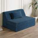 Luoxiao Folding Sofa Bed Convertible Sleeper Chair with Pillow Fold Out Couch Memory Foam Floor Mattress Portable Futon Sofa Bed Lazy Sofa for Living Room/Dorm/Guest Room/Home Office, Twin, Navy Blue