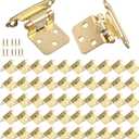50 Pack (25 Pairs) 1/2" Overlay Kitchen Cabinet Hinges for Cabinets, Gold Cabinet Hinge for Kitchen Cabinet, Flush Mount Cabinet Hinges with Screws