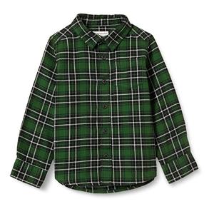 Amazon Essentials Boys' Flannel Button Down Shirt, Green, X-Small