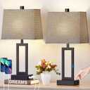 23.5" Touch Control Table Lamps Set of 2, Bedside Lamp with 2 USB Charging Ports & AC Outlet, 3-Way Dimmable Modern Nightstand Lamp for Living Room Bedroom End Table Office(2700K 2 LED Bulbs Included) (Gray)