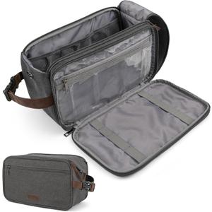 PAVILIA Toiletry Bag for Men Women, Canvas Travel Dopp Kit, Water Resistant Hygiene Bag Toiletries Organizer, Shaving Kit Travel Accessories Bag, Grey, Extra Large