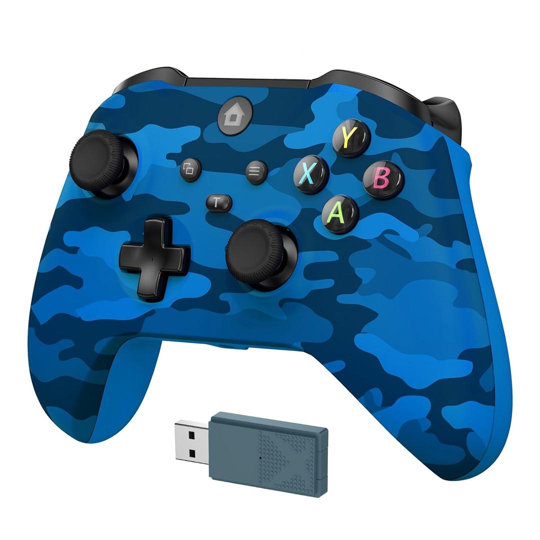 Kamylorus Wireless Controller for X-BOX Series X|S, X-BOX One & Windows 10/11, 2.4G Plug and Play Gaming Gamepad with 3.5mm Audio Jack, Supports Dual Vibration, Turbo (Blue Camo)