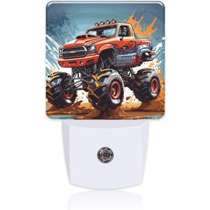 Cartoon Monster Truck Night Light,Plug into Wall with Dusk to Dawn Light Sensors,LED Nightlights for Bedroom,Bathroom,Kitchen,Hallway,Room Decor for Boys Girls Women Men