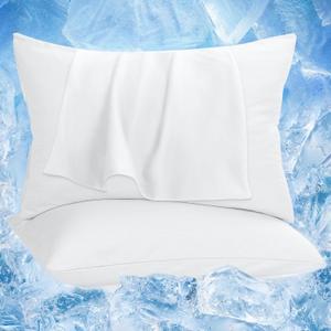 Cooling Pillow Cases 2 Pack, Q-Max 0.4 Cooling Pillowcases for Hot Sleepers, Cool Summer Pillow Cover with Double-Side Design & Hidden Zipper (White Q, 20x30)