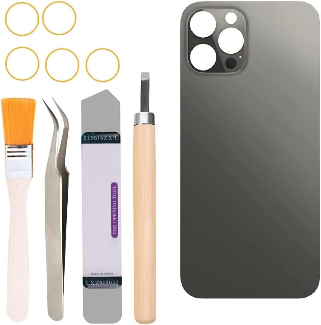 Back Covers Glass Replacement Compatible with iPhone 12 Pro Max 6.7 inches All Carriers with Professional Tool Set (Black)
