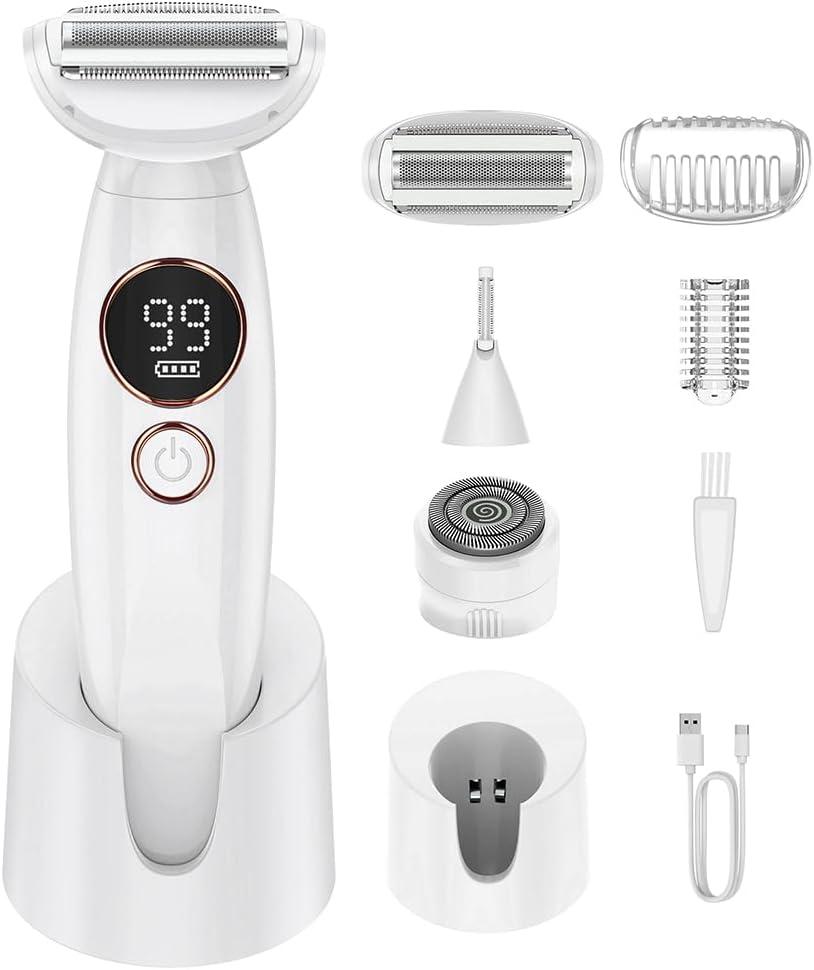 Shaver for Woman for Face, IPX7 Waterproof,White,3 in 1 Bikini Trimmer for Women, Electric Razors for Women with Display, Painless Bikini Trimmer, USB Charging, Electric Shaver for Woman