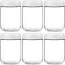 NETANY 6-pack 16oz Glass jars with Airtight Lids, Overnight Oats Containers with Lids, Wide mouth Mason Salad jars, Glass Food Storage Containers for Snacks Yogurt Spice Sugar-White