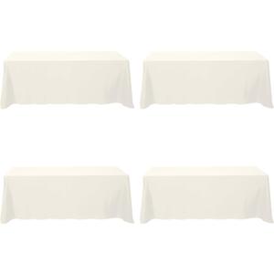 BRILLMAX 4 Pack Ivory Tablecloths 90 x 156 Inch for 8ft Rectangle Tables - 150 GSM Polyester Fabric, Floor Length Drop, Water, Stain & Wrinkle Resistant Cloth Cover for Wedding Reception Banquet