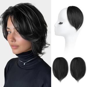 REECHO Clip in Hair Volumizer, 2PCS 6 inch Short Thick Clip in Hairpieces Adding Extra Volume Hair Extensions for Women (Black)