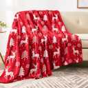 Christmas Throw Blanket - Luxurious Red Reindeer and Tree Design, Soft, Plush Microfiber Fleece, Perfect for Couch, Sofa, Bed, Cozy Lightweight Winter Decor, 50" x 60"