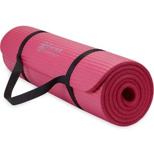 Gaiam Yoga Mat, Pilates & Exercise Mat, Thick 2/5" (10mm) Workout Mat with Easy-Cinch Carrying Strap for Home & Gym Workouts (Pink)
