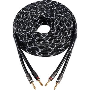 12AWG Speaker Cable (3 Feet), 1 Pack Premium Heavy Duty Braided Speaker Wire with Dual Gold Plated Banana Plug in-Wall CL2 Rated, Oxygen-Free Copper (Black)