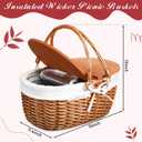DoubleFill Wicker Insulated Picnic Basket with Lid Wicker Picnic Basket with Folding Handles and Insulated Cooler Bag for Camping Outdoor Easter Valentine Birthday Gift(White)
