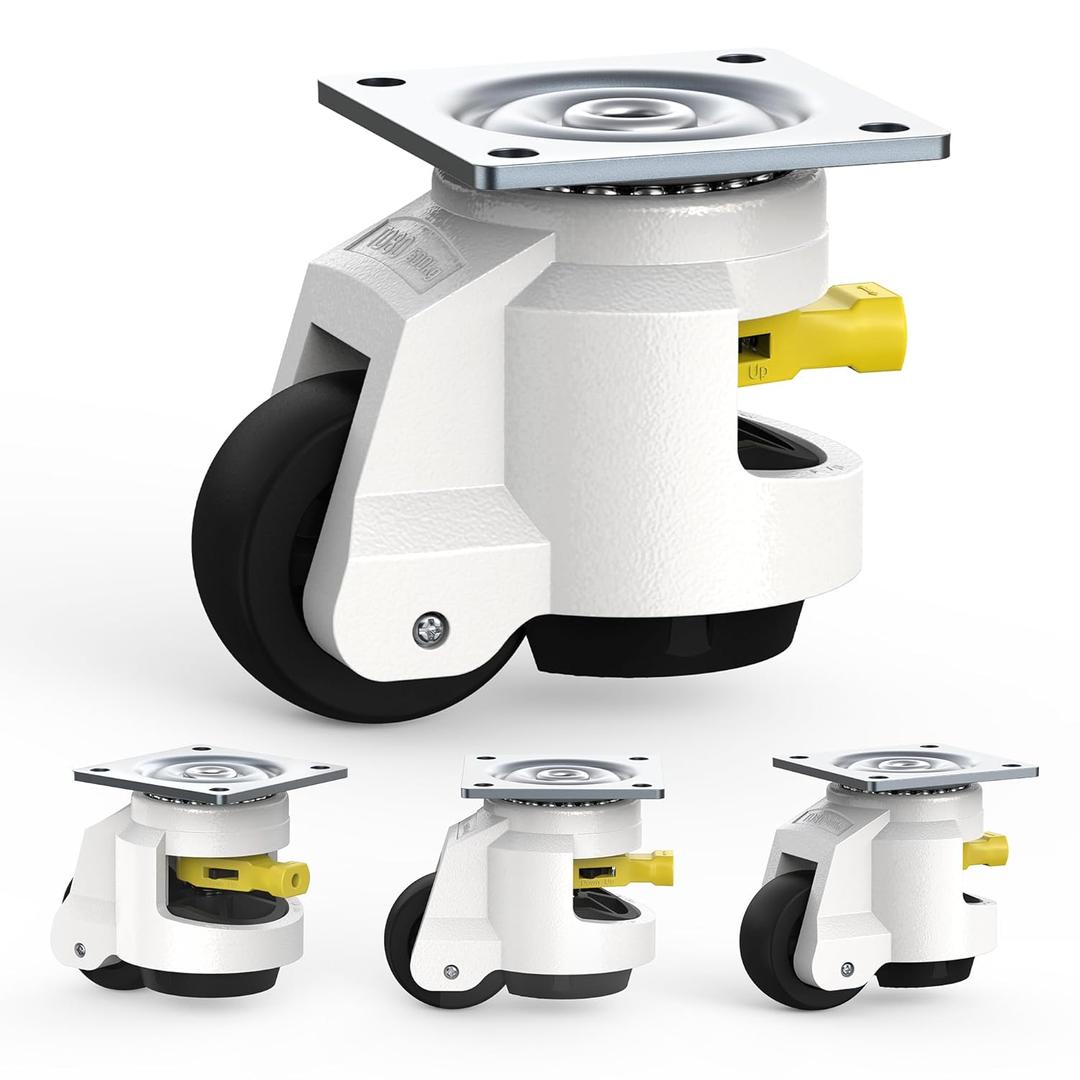 HOLKIE Leveling Casters with Ratchet Handle Design Casters Set of 4 - Total Capacity 2600 lbs - Heavy Duty Industrial Casters with Adjustable Leveling Pads (TD80)