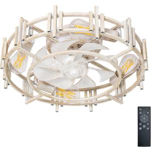 20'' Low Profile Ceiling Fan with Light and Remote 6-Speed Retro Industrial Ceiling Fans with Lights Quiet Reversible Motor,Timer,Ceiling Fan for Bedroom,Kitchen,Living Room (White)