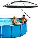 Above Ground Pool Umbrella 7.9 FT, UPF 50+ Sun Protection, 360° Rotating & Tilt Adjustable, Rust-Resistant Stainless Steel Clamp, with Ground Stake & Carry Bag, Outdoor Umbrella for Patio, Beach, Camping – White