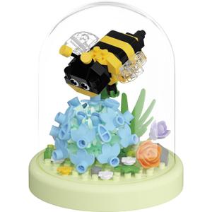 Bee Miniature Cute Insects with Mini Flower Building Toy Bouquets with Dust Cover Set Creative AssemblyIdeal for Home Decor Collection Toys