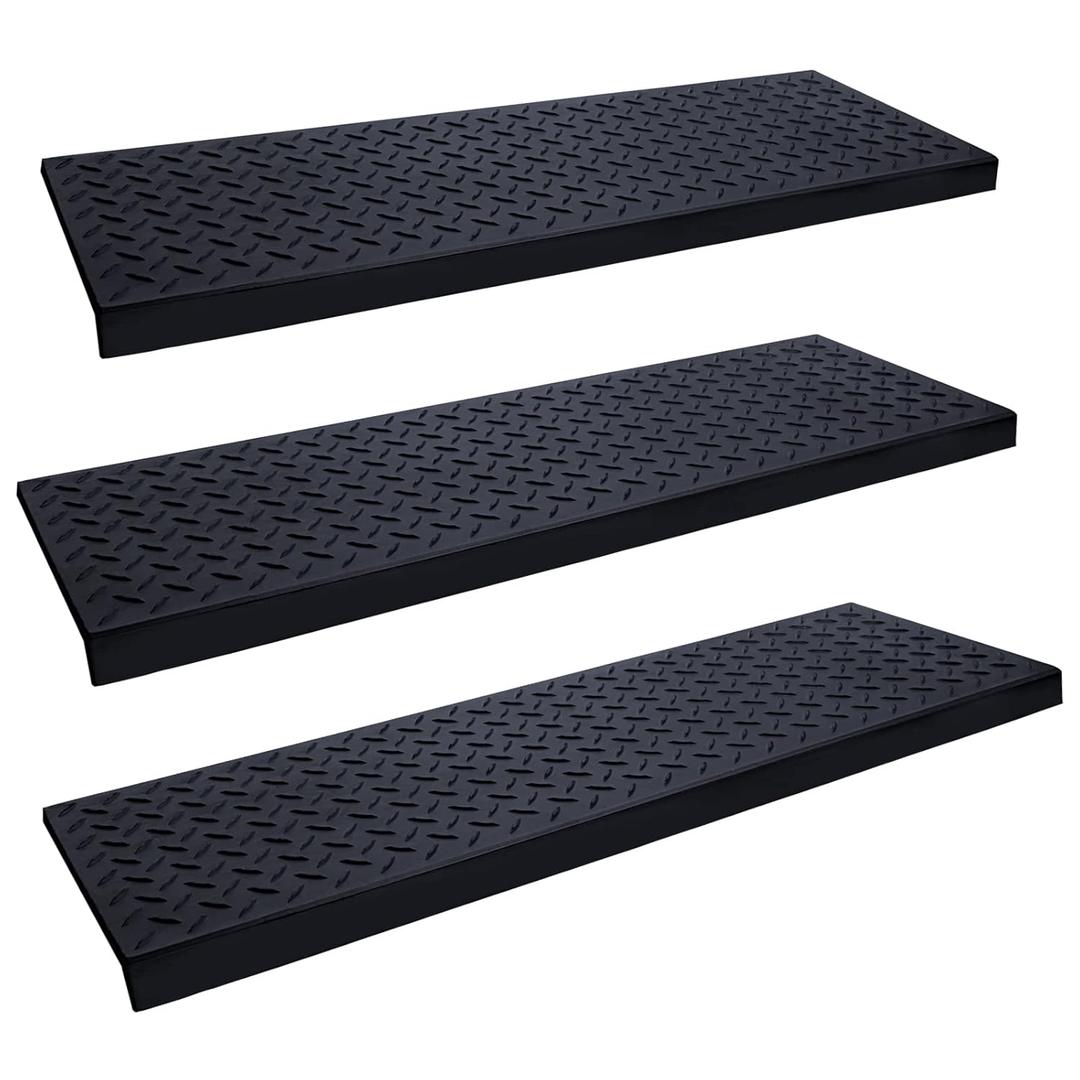 Spurtar Rubber Stair Treads, 30" x 10" 3PCS Outdoor Rubber Stair Treads Non-Slip, 30 Inch Rubber Stair Treads for Wooden Steps, Skid Resistant Stair Treads for Concrete Marble Tile Metal Stairs Black (30x10"-3Pack, Diamond Black)